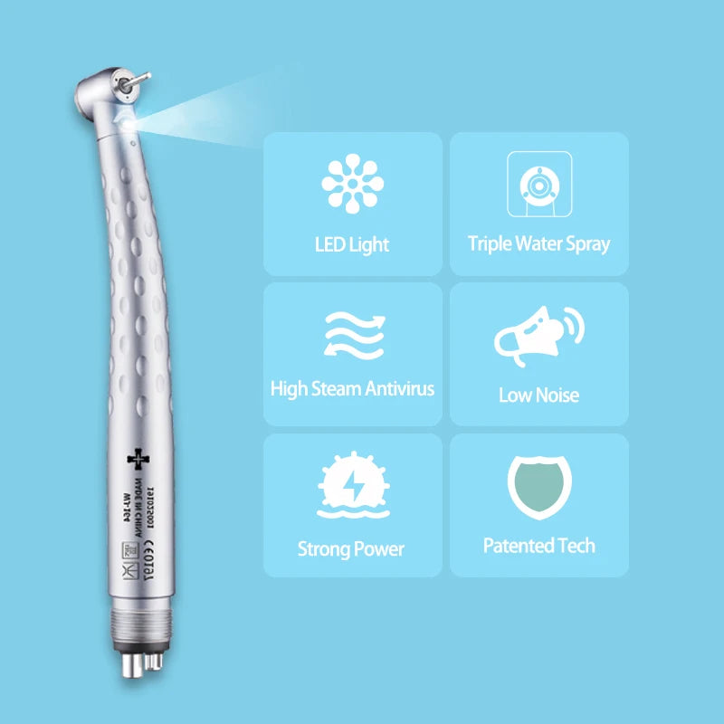 Dental LED High Speed Handpiece E-generator Integrated Standard Head Push Button 3 Water Spray 2/4 Holes rotation