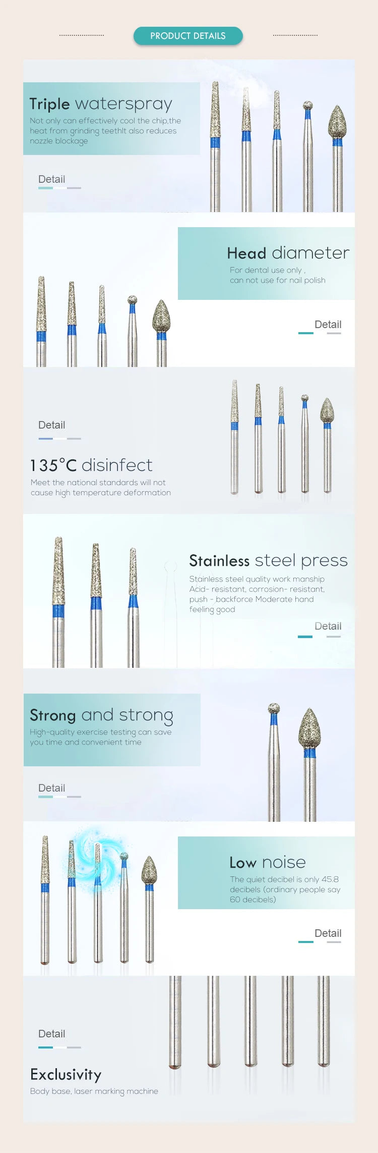 10PCS Dental Diamond Burs Drill Dentistry Burs For High Speed Handpiece Handle Diameter 1.6mm Dentist Tools Dental Materials