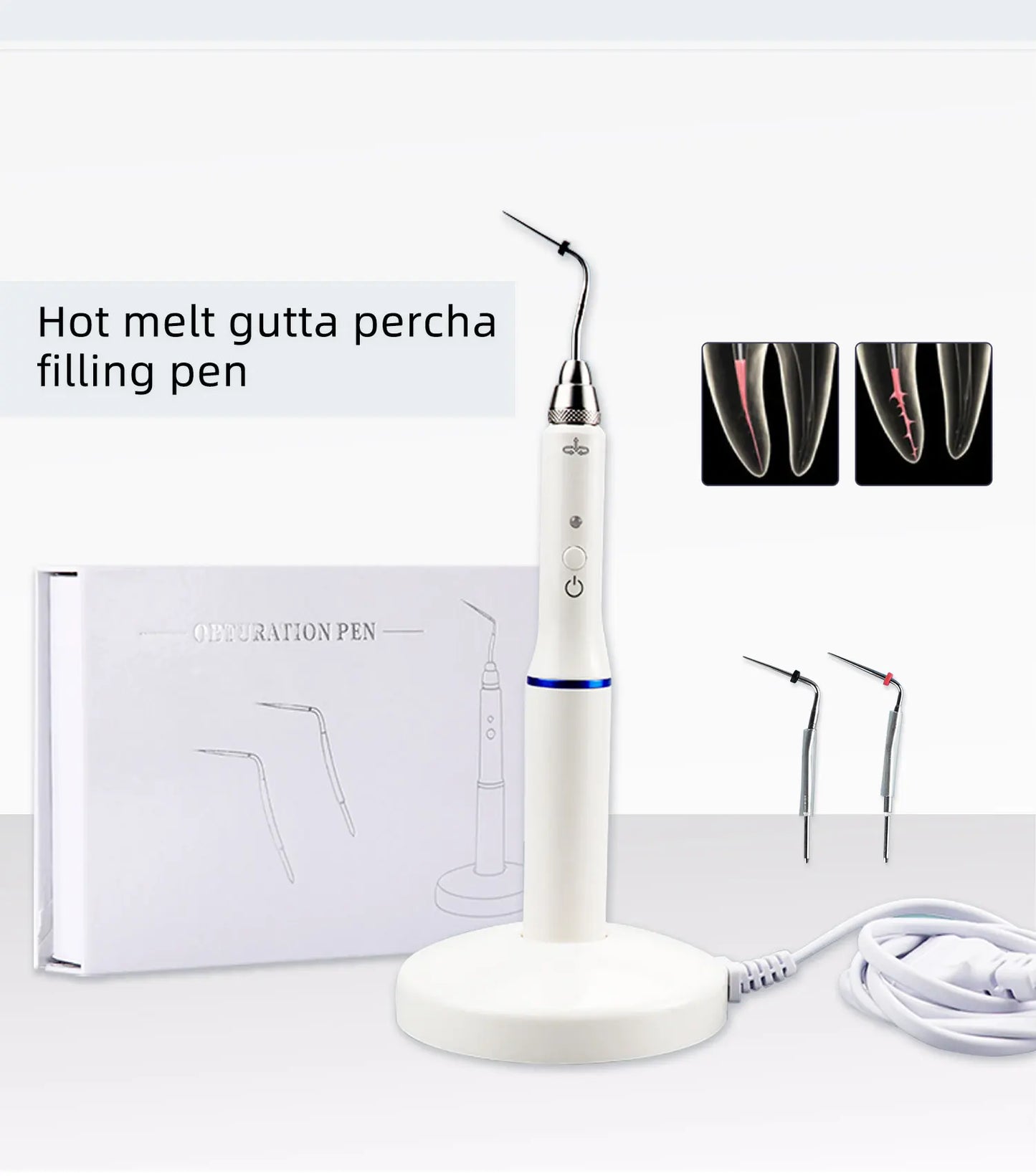 Myricko Dental Cordless Wireless Gutta Percha Obturation System Endo Electric Heated Pen with 2 Tips Dentistry Tool