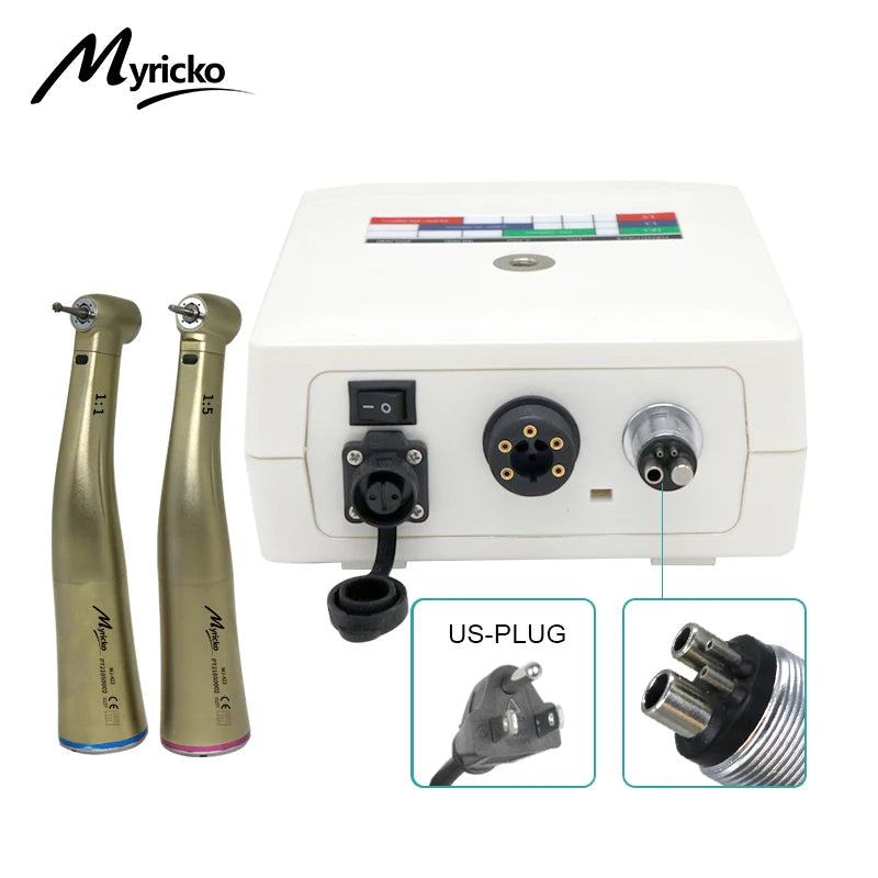 Myricko 1:5/1:1 Fiber Optic Contra Angle Dental Low Speed Red Rings Handpiece Micromotor Push Button Dentistry Instrument Tools