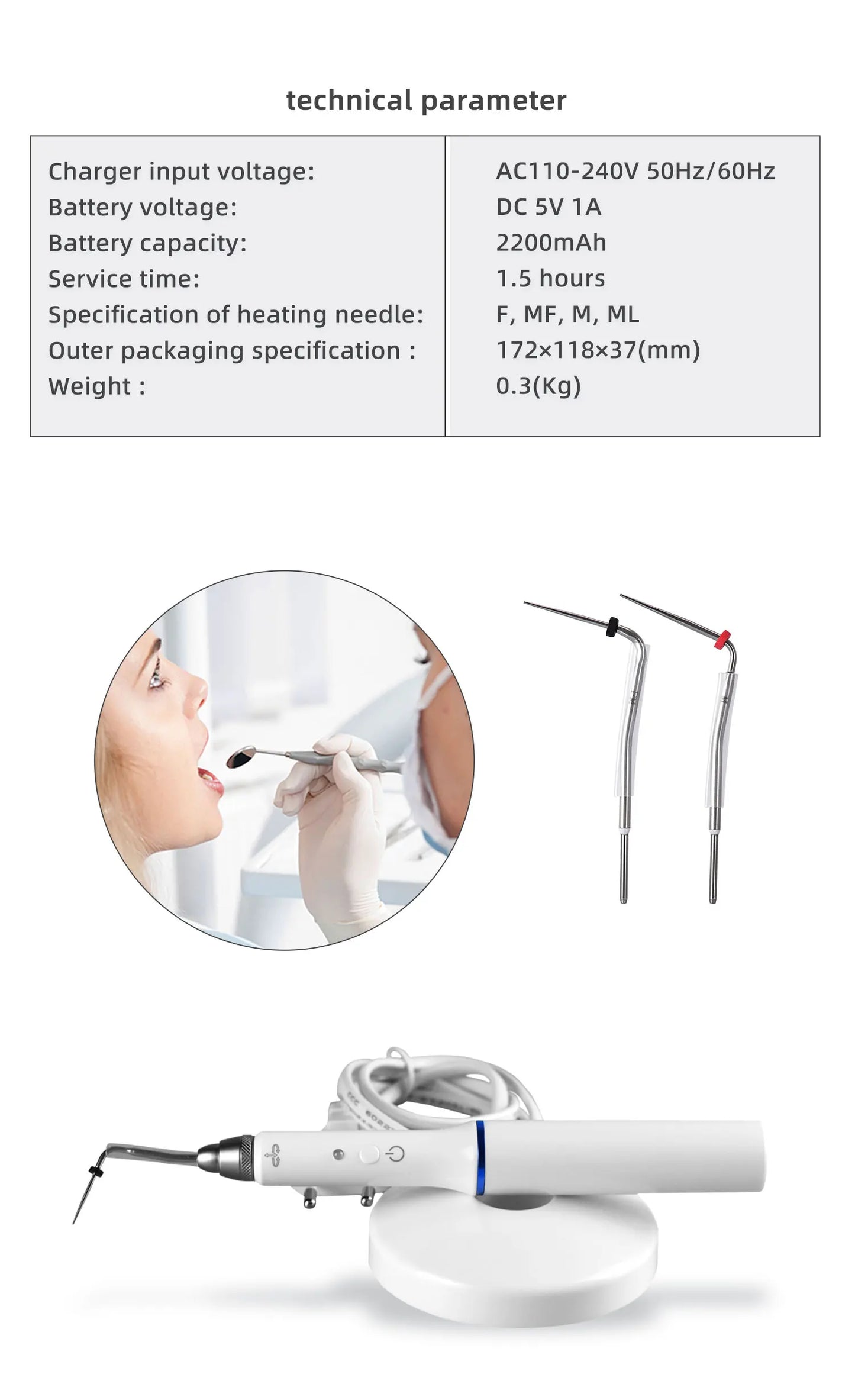 Myricko Dental Cordless Wireless Gutta Percha Obturation System Endo Electric Heated Pen with 2 Tips Dentistry Tool