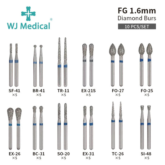 10PCS Dental Diamond Burs Drill Dentistry Burs For High Speed Handpiece Handle Diameter 1.6mm Dentist Tools Dental Materials