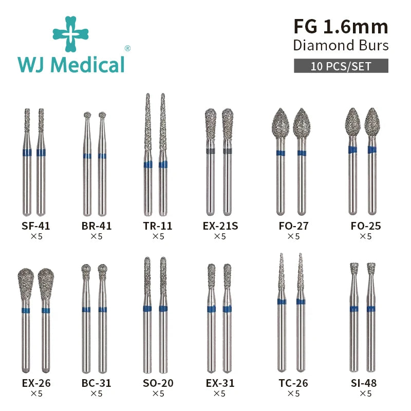 10PCS Dental Diamond Burs Drill Dentistry Burs For High Speed Handpiece Handle Diameter 1.6mm Dentist Tools Dental Materials