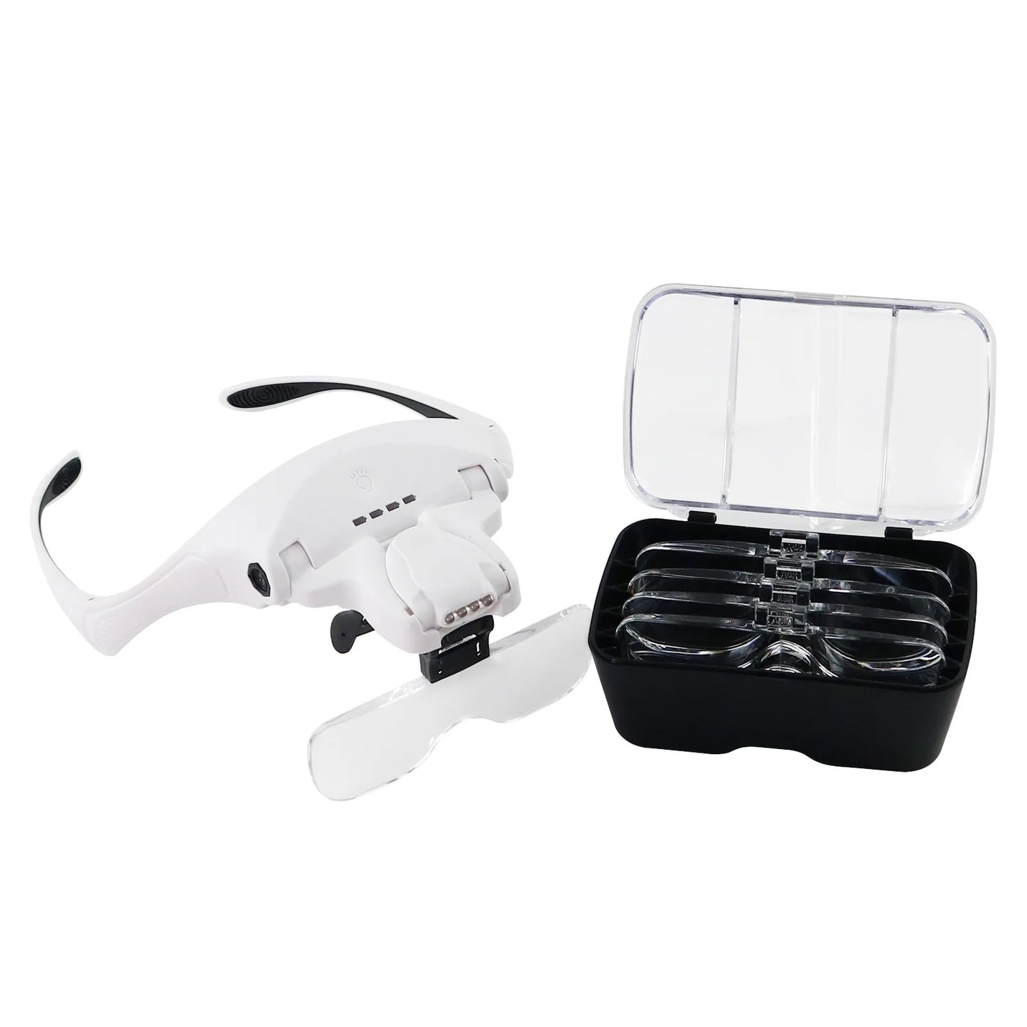 Rechargeable Eyegalsses Bracket Headband Interchangeable Illuminated Magnifier w Cold Warm Light  Bright Magnifier with 5 Lens