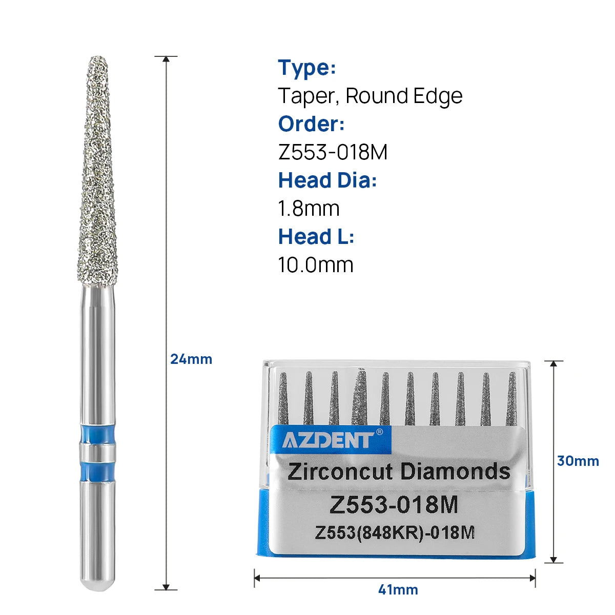 10Pcs/box Azdent Dental Diamond Burs Cutting Zirconia Ceramic Burs 1.6mm For High Speed Dental Handpieces