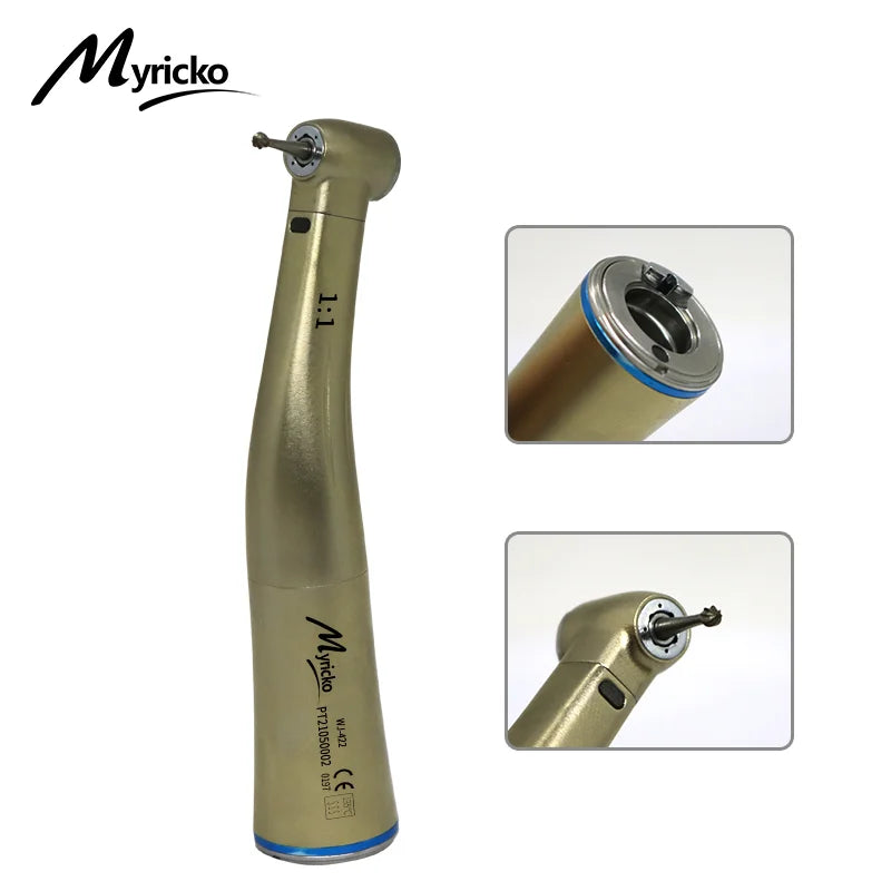 Dental Equipment Supply Low Speed1:1 Contra Angle Handpiece LED Light Air Turbine Stainless Steel Blue Ring Fiber Optic 1:1