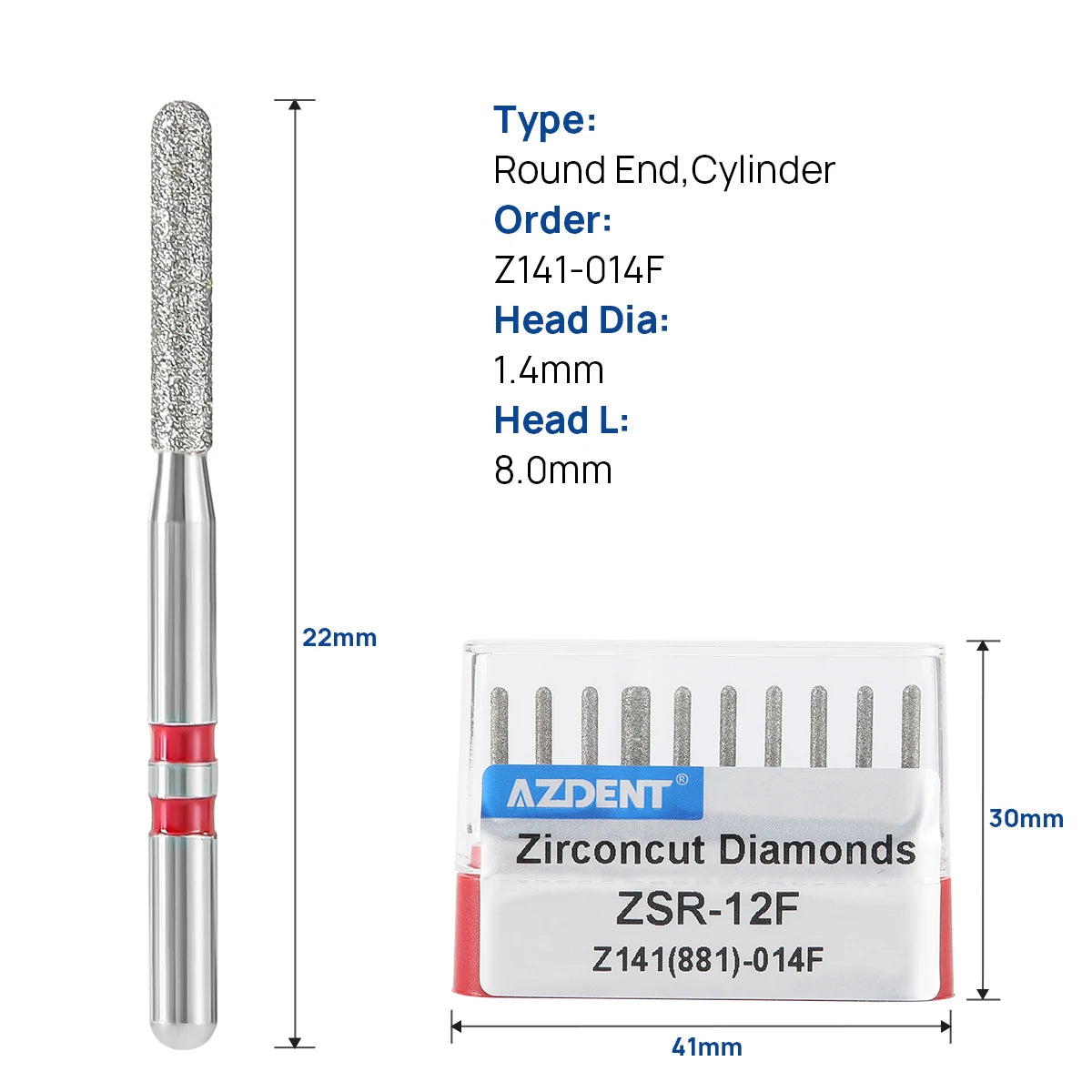 10Pcs/box Azdent Dental Diamond Burs Cutting Zirconia Ceramic Burs 1.6mm For High Speed Dental Handpieces