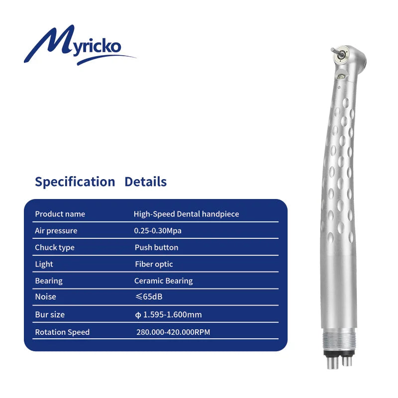 Myricko High Speed LED Dental E-generator Push Button Handpiece Air Turbine Torque Three Water Spray 2 or 4 Holes Dentist Tools