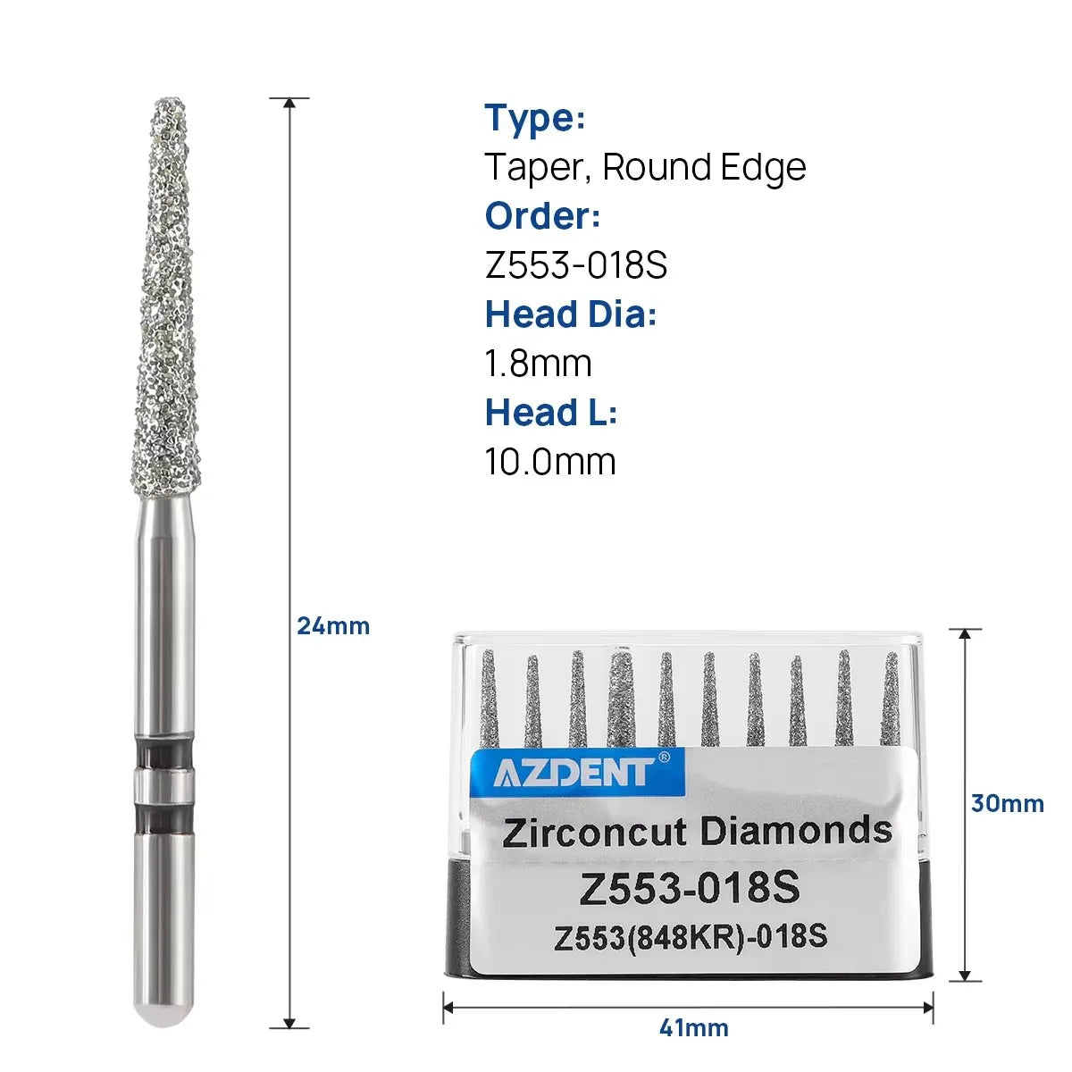 10Pcs/box Azdent Dental Diamond Burs Cutting Zirconia Ceramic Burs 1.6mm For High Speed Dental Handpieces
