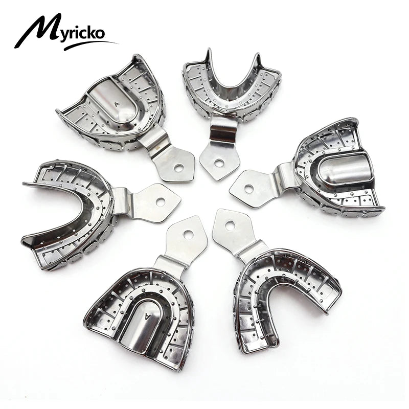 Dentist Lab Equipment: 6PCS/SET Stainless Steel Dental Impression Trays, Upper and Lower Autoclavable Teeth Holder