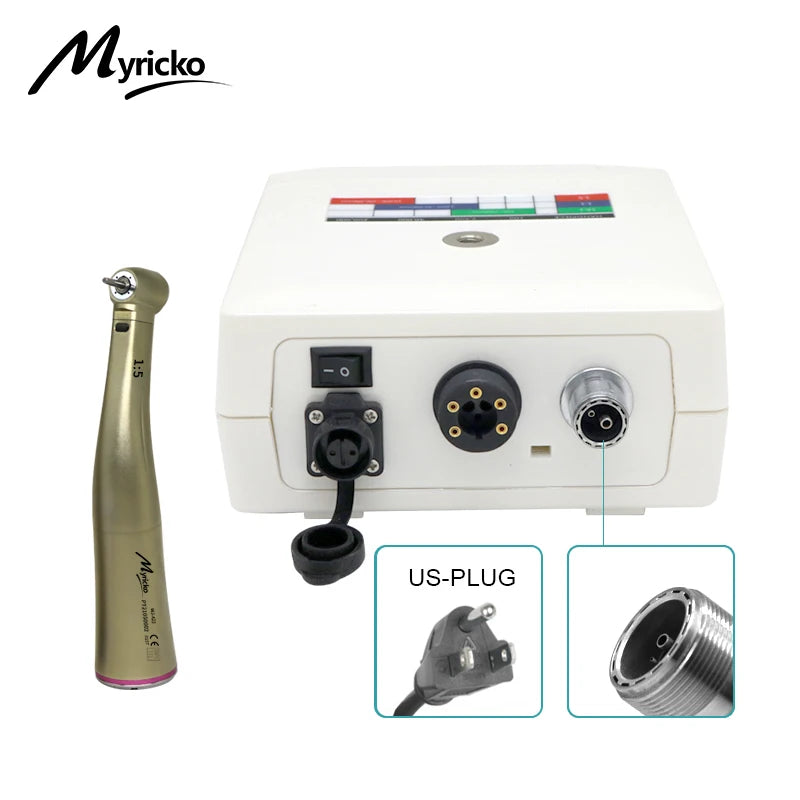 Myricko 1:5/1:1 Fiber Optic Contra Angle Dental Low Speed Red Rings Handpiece Micromotor Push Button Dentistry Instrument Tools