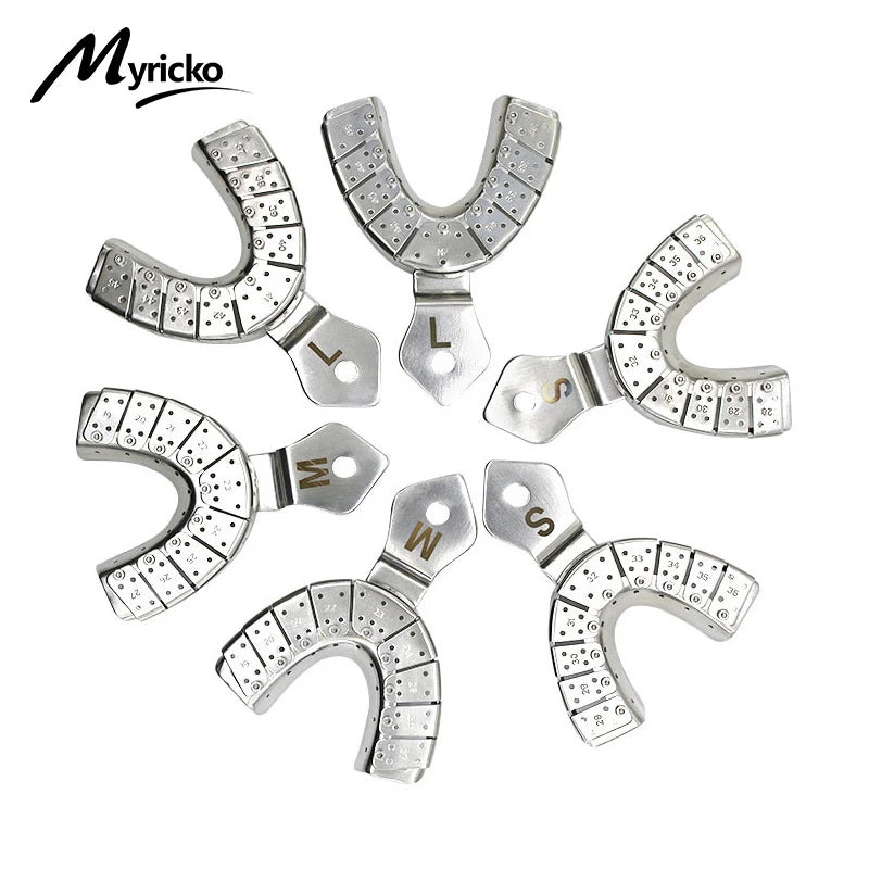 Dentist Lab Equipment: 6PCS/SET Stainless Steel Dental Impression Trays, Upper and Lower Autoclavable Teeth Holder