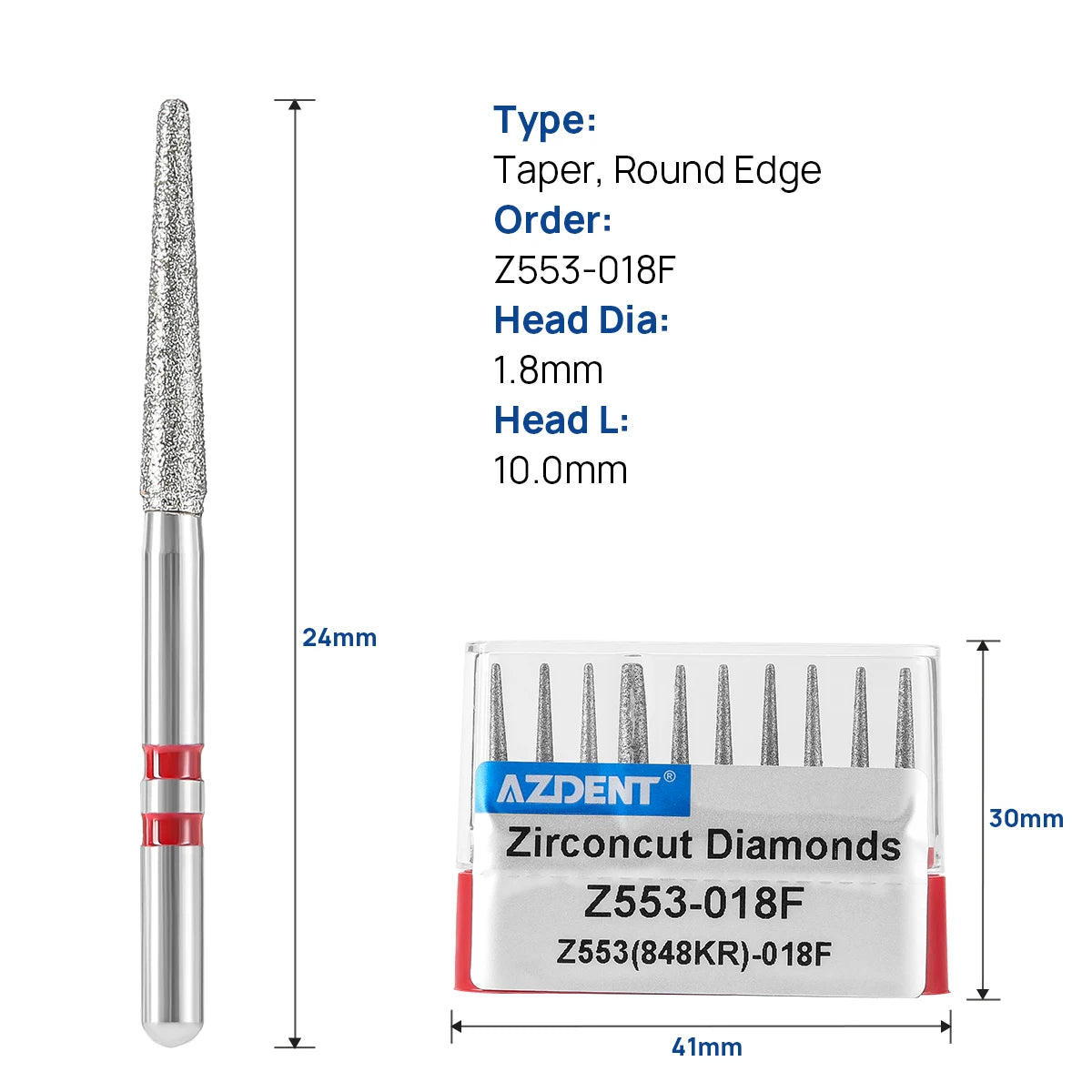 10Pcs/box Azdent Dental Diamond Burs Cutting Zirconia Ceramic Burs 1.6mm For High Speed Dental Handpieces