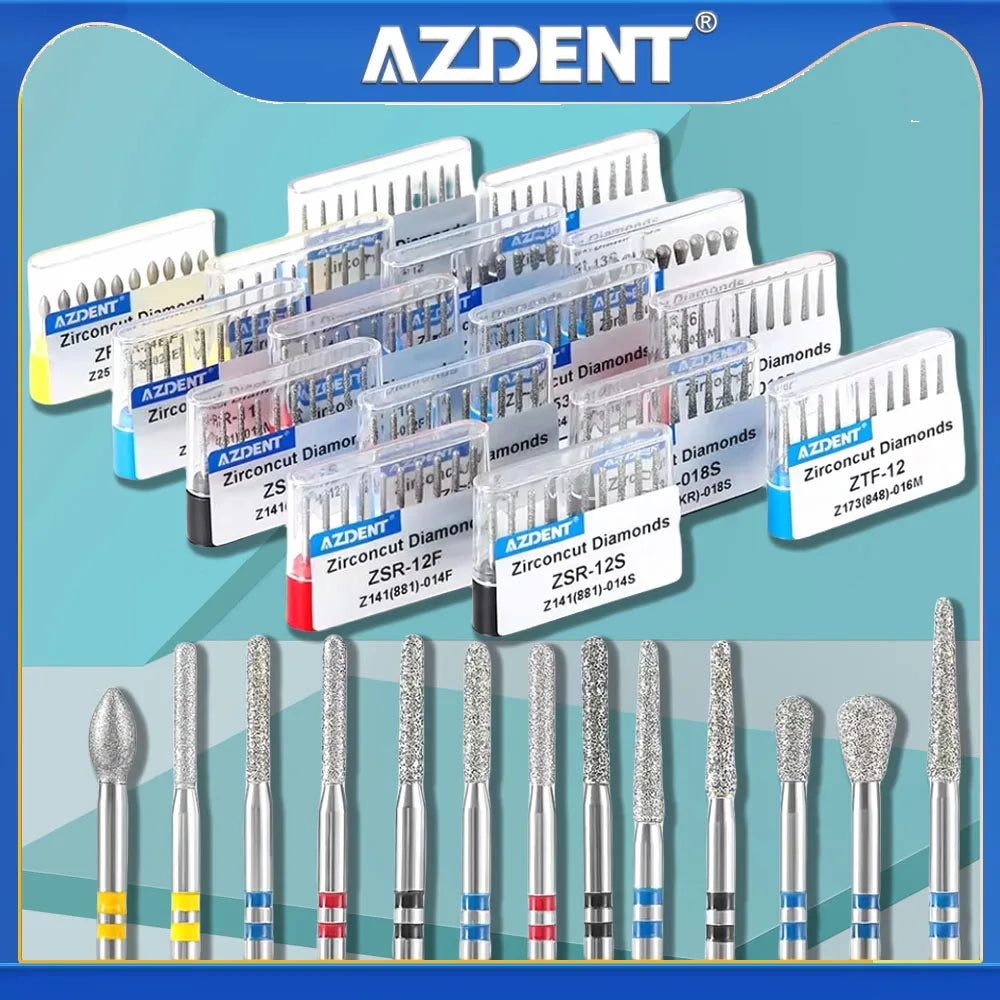10Pcs/box Azdent Dental Diamond Burs Cutting Zirconia Ceramic Burs 1.6mm For High Speed Dental Handpieces