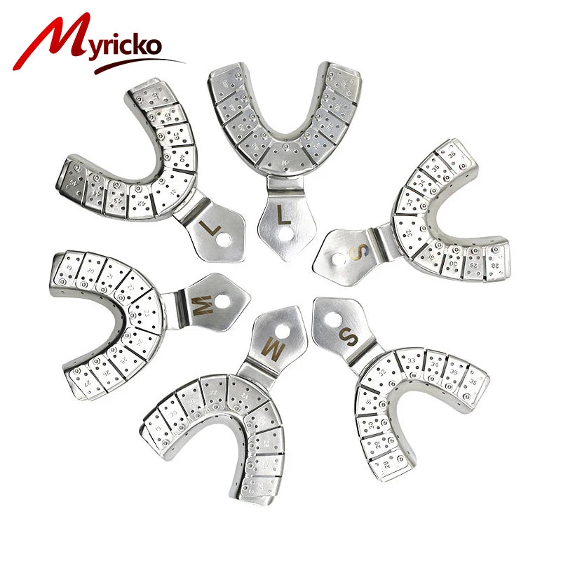 Dentist Lab Equipment: 6PCS/SET Stainless Steel Dental Impression Trays, Upper and Lower Autoclavable Teeth Holder