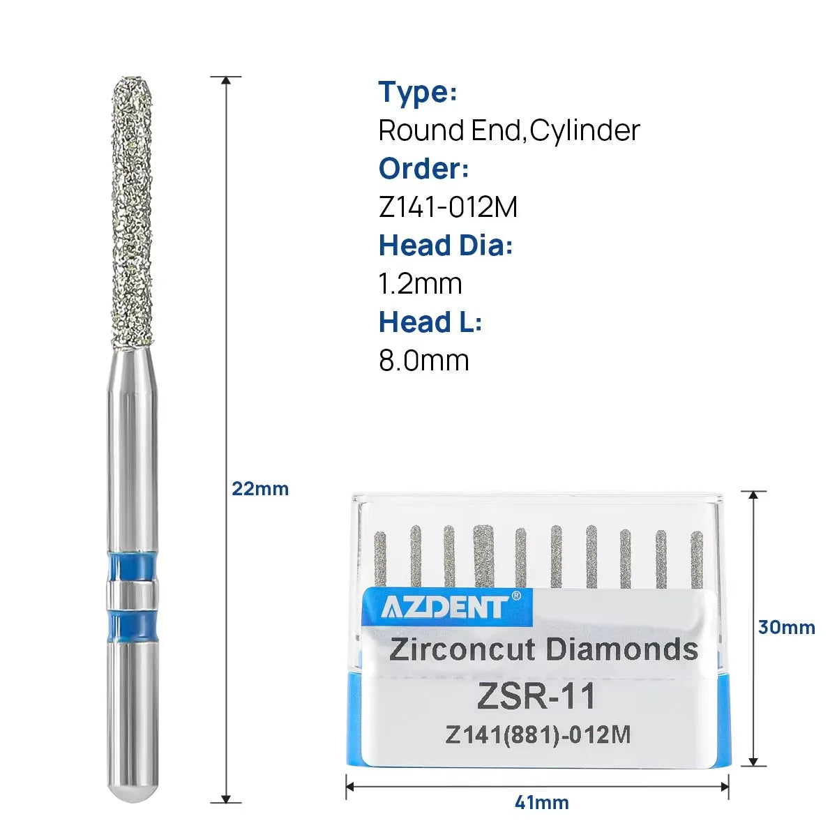 10Pcs/box Azdent Dental Diamond Burs Cutting Zirconia Ceramic Burs 1.6mm For High Speed Dental Handpieces