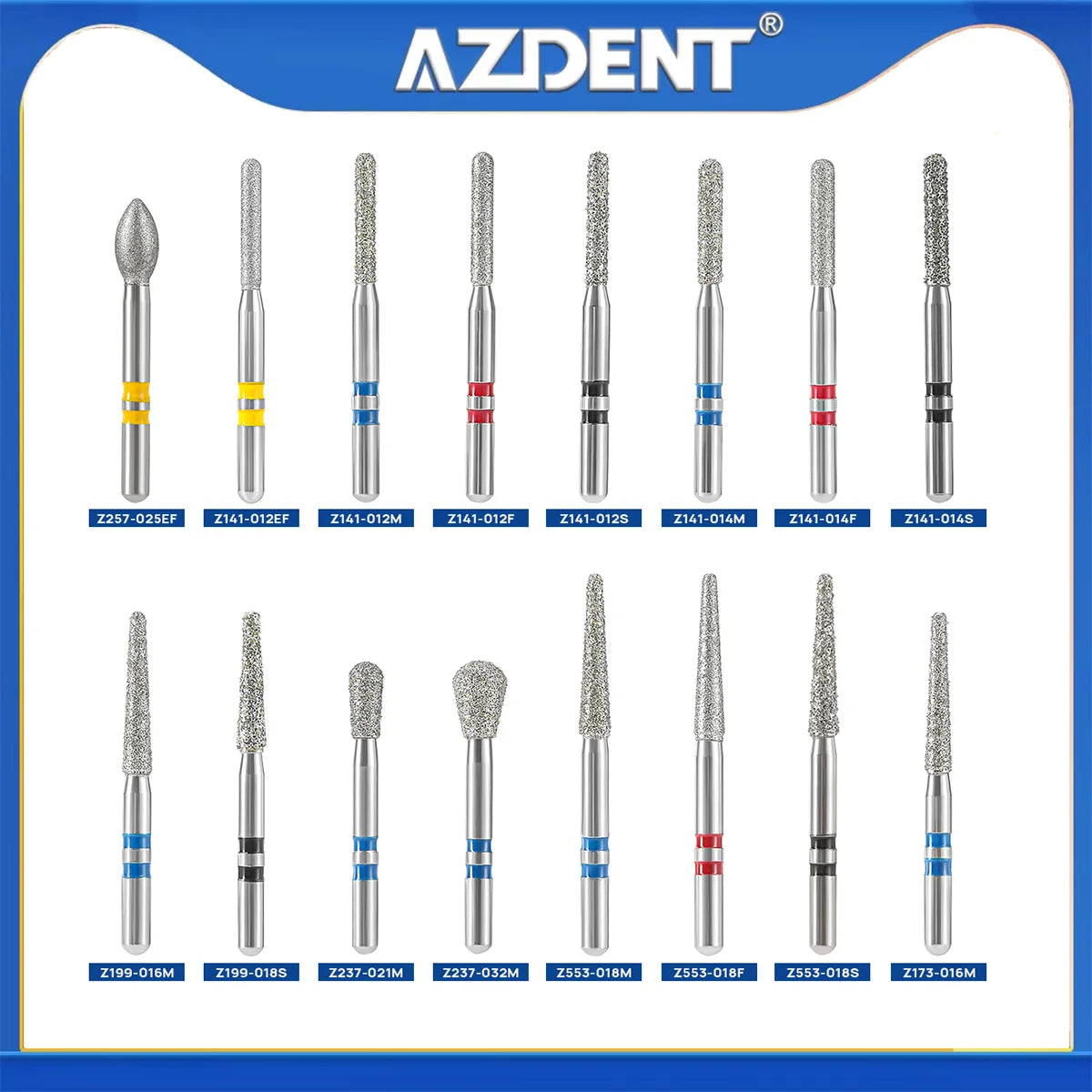 10Pcs/box Azdent Dental Diamond Burs Cutting Zirconia Ceramic Burs 1.6mm For High Speed Dental Handpieces