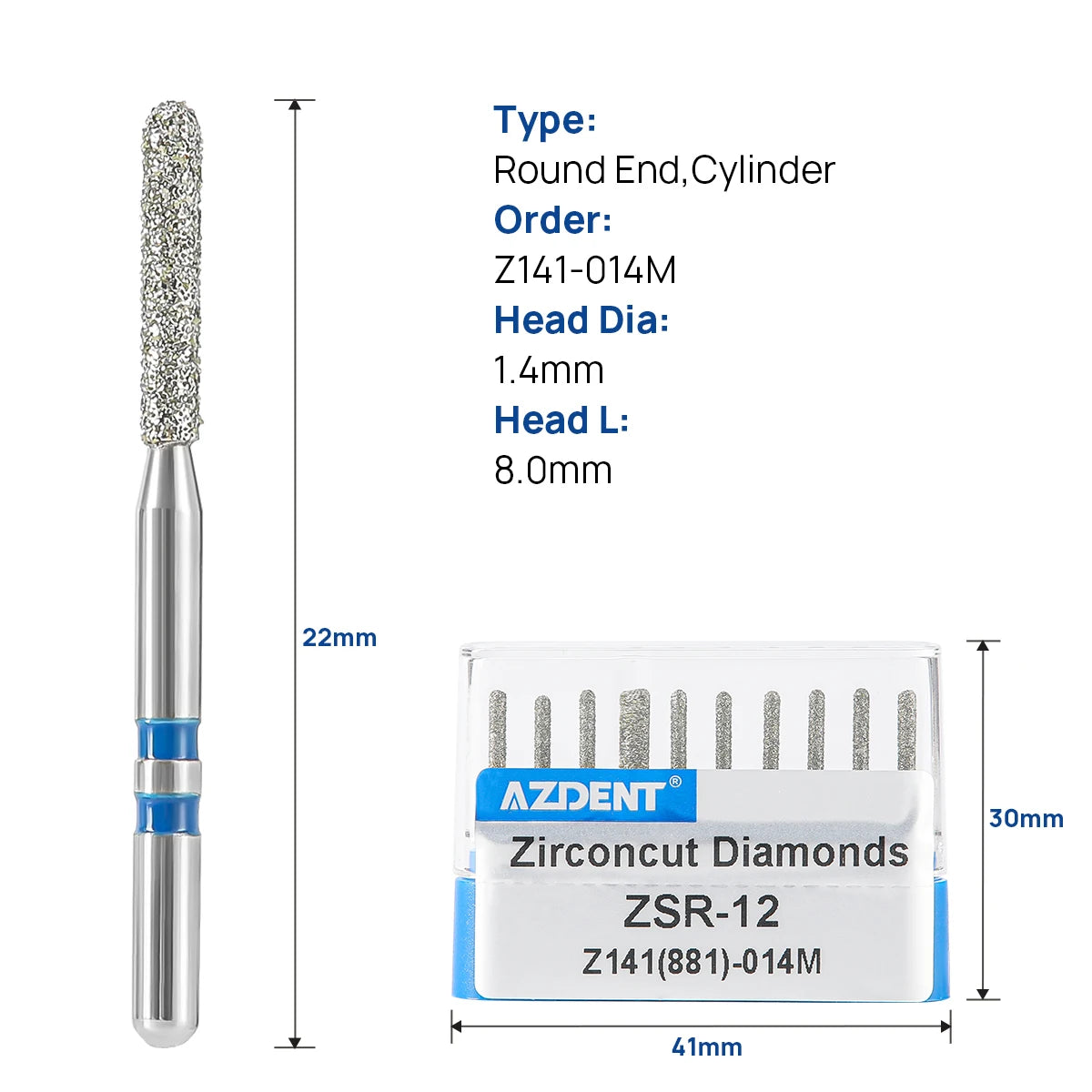10Pcs/box Azdent Dental Diamond Burs Cutting Zirconia Ceramic Burs 1.6mm For High Speed Dental Handpieces