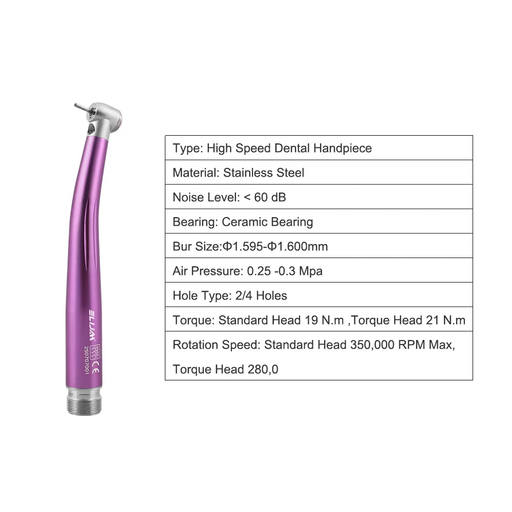 SYJH Dental 2/4Holes LED High Speed HandpieceStandard Head Single Water Spray Push Button Air Turbine Dentistry Instrument Tools