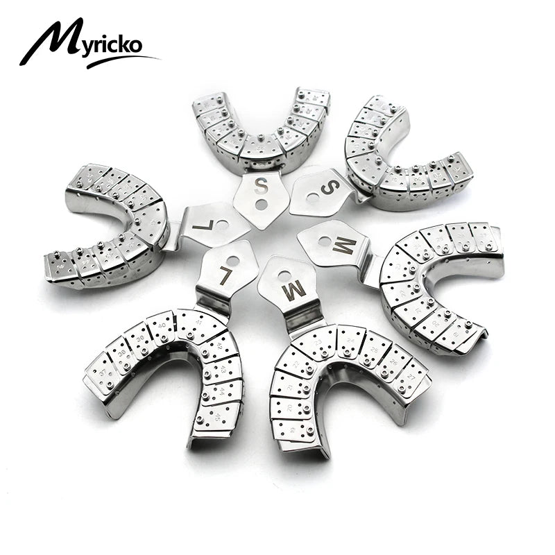 Dentist Lab Equipment: 6PCS/SET Stainless Steel Dental Impression Trays, Upper and Lower Autoclavable Teeth Holder