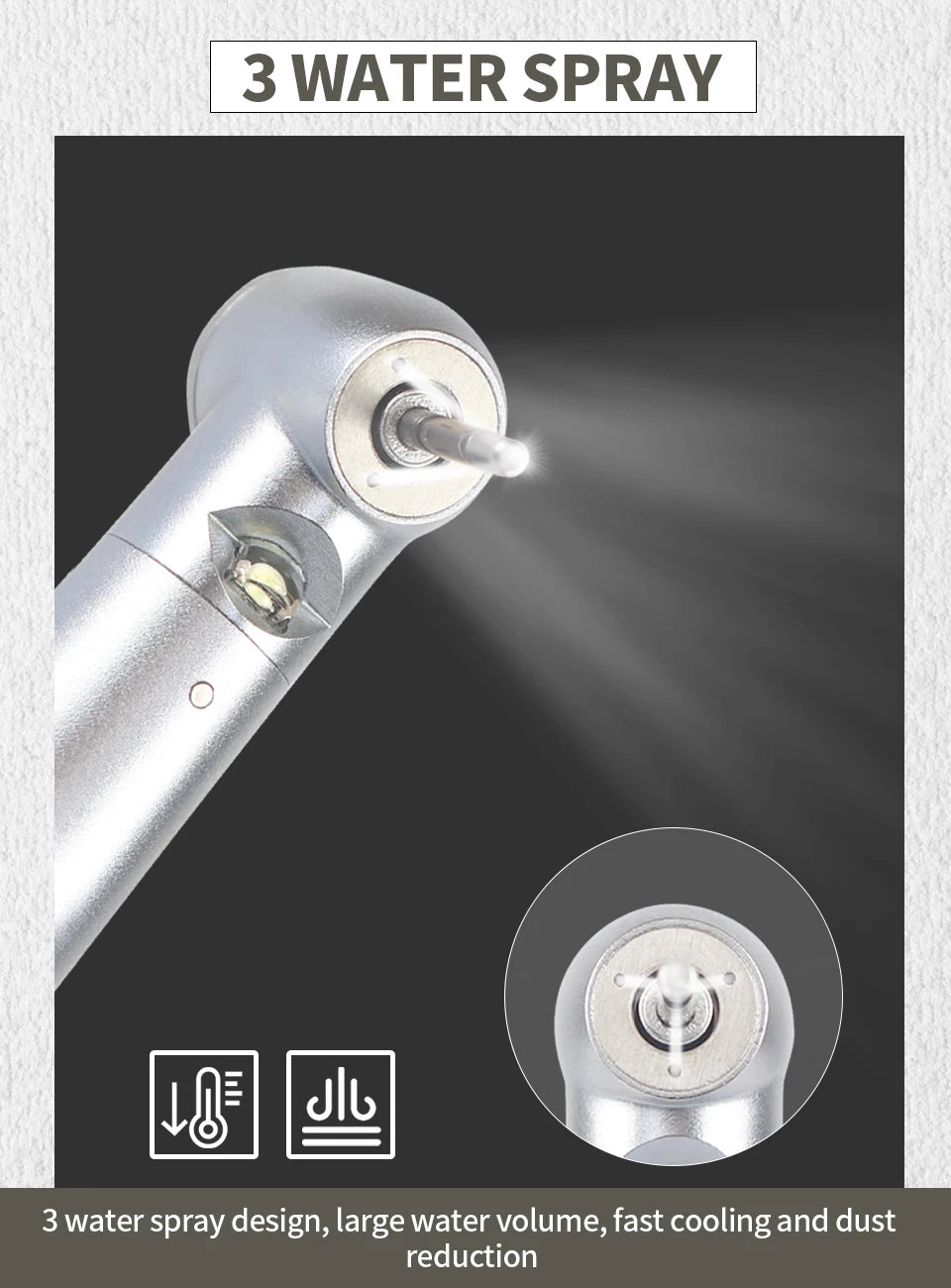 Dental LED High Speed Handpiece rotation Standard Head Air Turbine E-Generator Stainless Bearing Dentist Tips Triple Water Spray