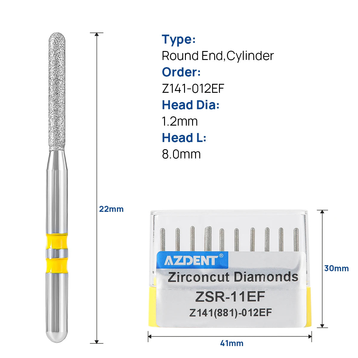 10Pcs/box Azdent Dental Diamond Burs Cutting Zirconia Ceramic Burs 1.6mm For High Speed Dental Handpieces