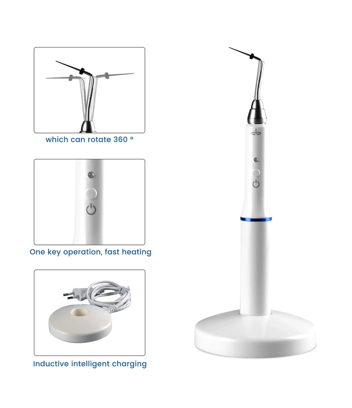Myricko Dental Cordless Wireless Gutta Percha Obturation System Endo Electric Heated Pen with 2 Tips Dentistry Tool