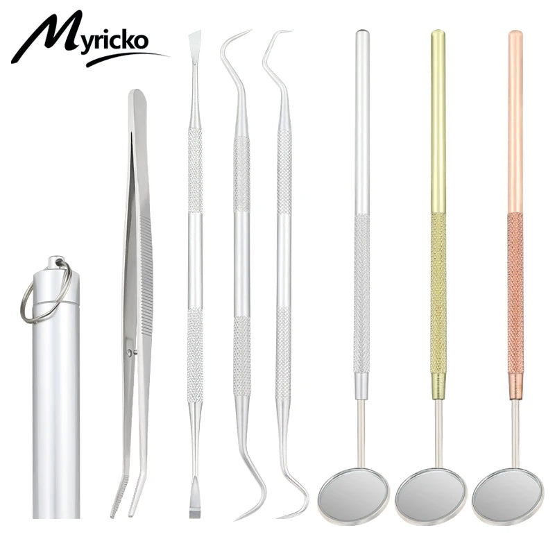 Dental Mirror Tools Kit Tweezers Probe Spatula Dentistry Oral Instrume ...