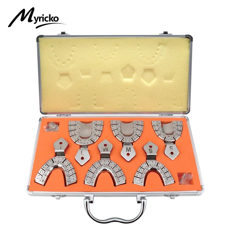 Dentist Lab Equipment: 6PCS/SET Stainless Steel Dental Impression Trays, Upper and Lower Autoclavable Teeth Holder
