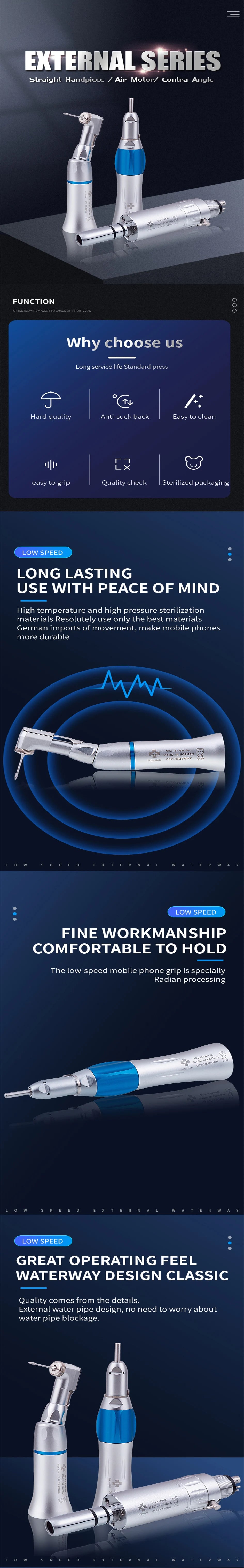Dental Low Speed rotation  Handpiece External Water Turbine Straight Key Type/Push Button Contra Angle  Air Motor 2/4 Holes