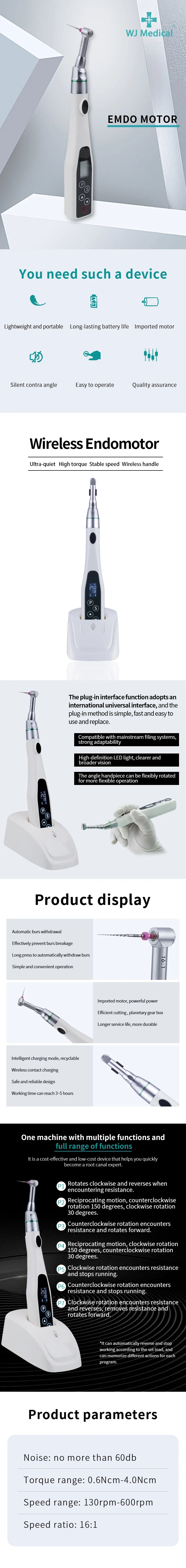 EndoMotor 16:1 Dental Reduction Equipment Wireless Endo With LED Light Imported Motor Uitra-Endo Treatment Machine Dentist Tips