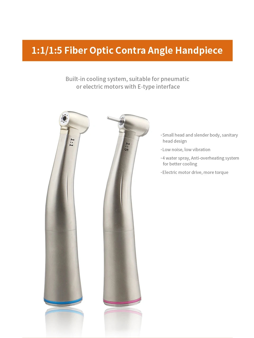 Dentist Lab Equipment: 1:5/1:1 LED Micromotor, Dental Brushless Electric Motor, Fiber Optic Contra Angle & Low Speed Handpiece