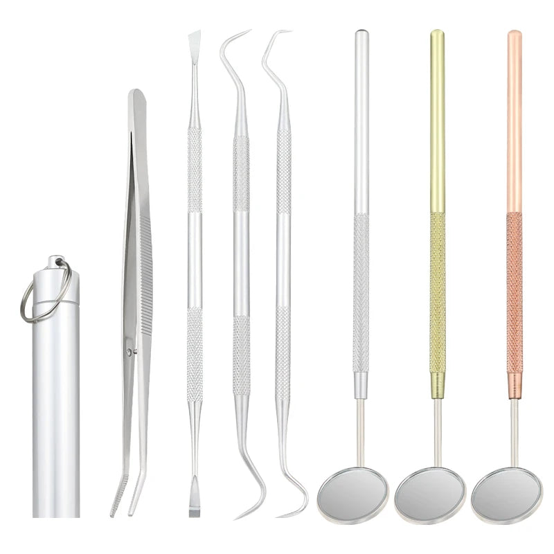 Dental Mirror Tools Kit Tweezers Probe Spatula Dentistry Oral Instrument for Teeth Cleaning Whitening Dentist Material