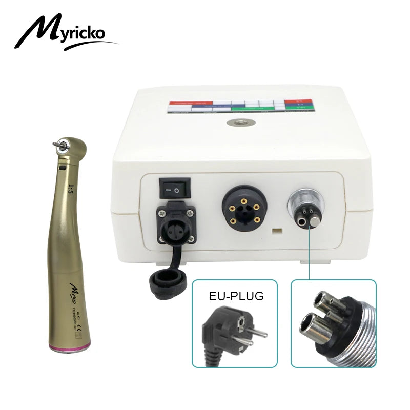Myricko 1:5/1:1 Fiber Optic Contra Angle Dental Low Speed Red Rings Handpiece Micromotor Push Button Dentistry Instrument Tools