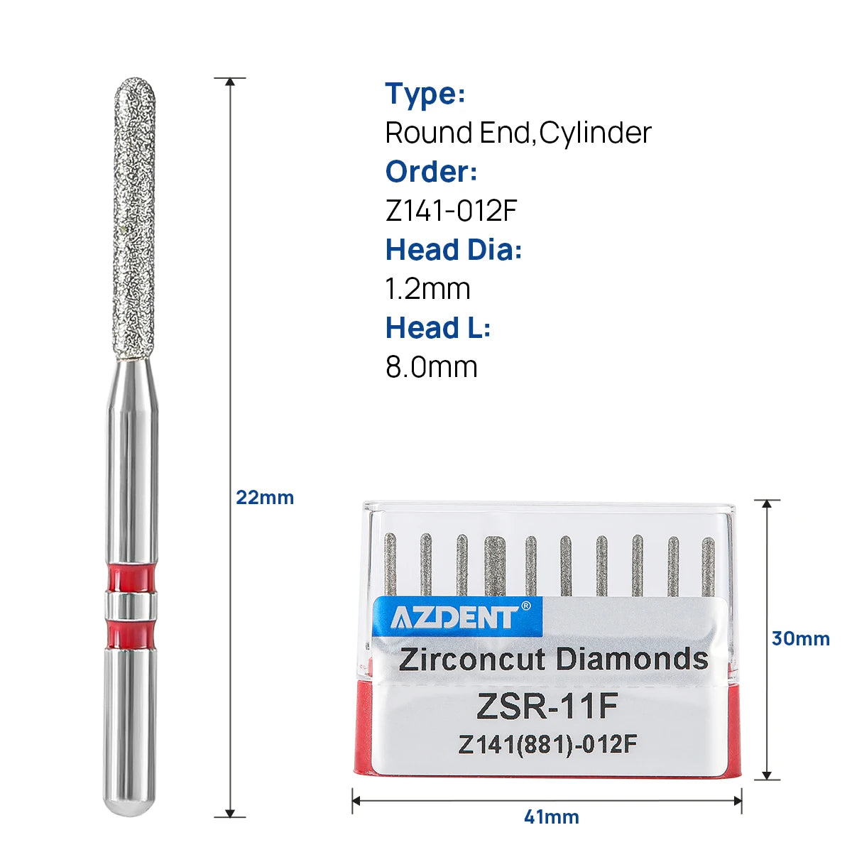 10Pcs/box Azdent Dental Diamond Burs Cutting Zirconia Ceramic Burs 1.6mm For High Speed Dental Handpieces