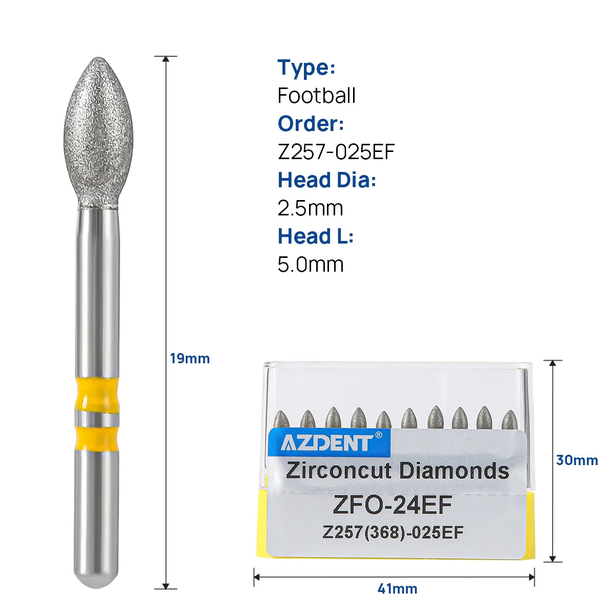 10Pcs/box Azdent Dental Diamond Burs Cutting Zirconia Ceramic Burs 1.6mm For High Speed Dental Handpieces