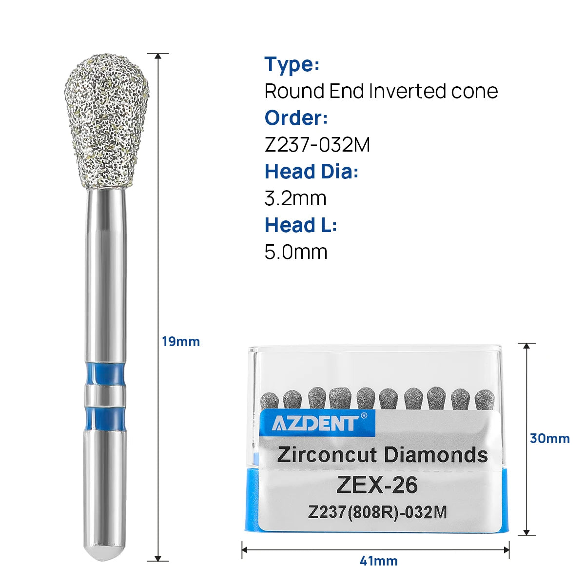 10Pcs/box Azdent Dental Diamond Burs Cutting Zirconia Ceramic Burs 1.6mm For High Speed Dental Handpieces