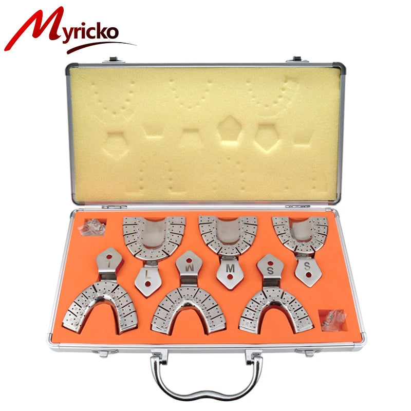 Dentist Lab Equipment: 6PCS/SET Stainless Steel Dental Impression Trays, Upper and Lower Autoclavable Teeth Holder