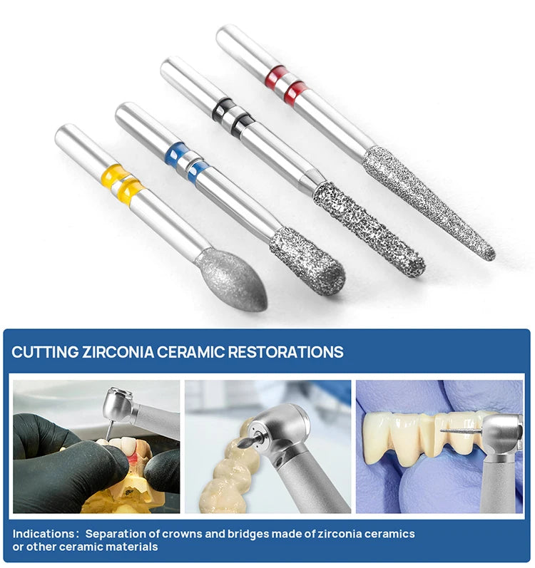 10Pcs/box Azdent Dental Diamond Burs Cutting Zirconia Ceramic Burs 1.6mm For High Speed Dental Handpieces