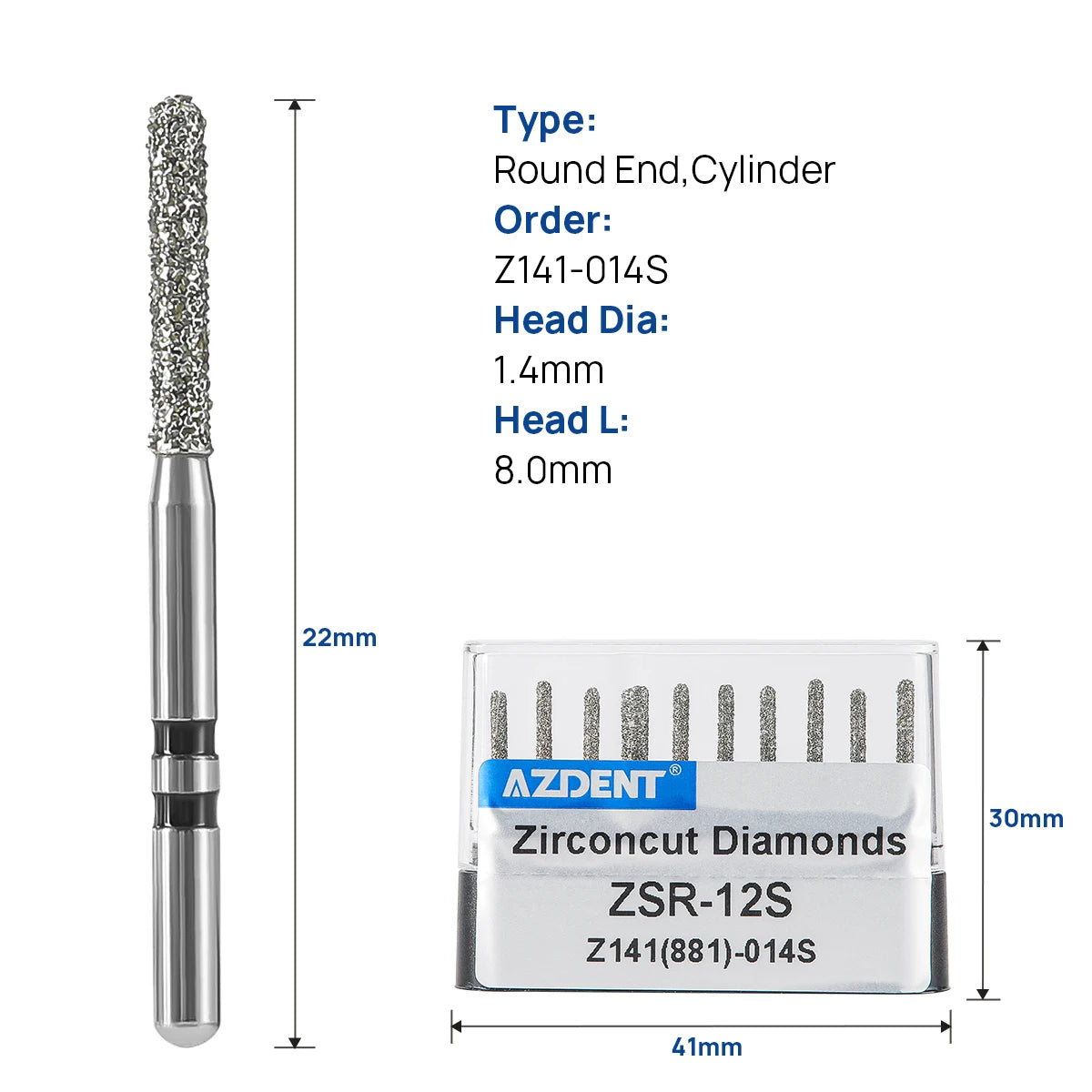 10Pcs/box Azdent Dental Diamond Burs Cutting Zirconia Ceramic Burs 1.6mm For High Speed Dental Handpieces