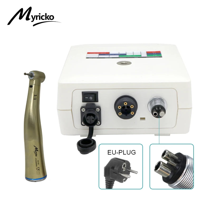 Myricko 1:5/1:1 Fiber Optic Contra Angle Dental Low Speed Red Rings Handpiece Micromotor Push Button Dentistry Instrument Tools
