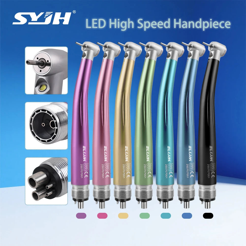 SYJH Dental 2/4Holes LED High Speed HandpieceStandard Head Single Water Spray Push Button Air Turbine Dentistry Instrument Tools