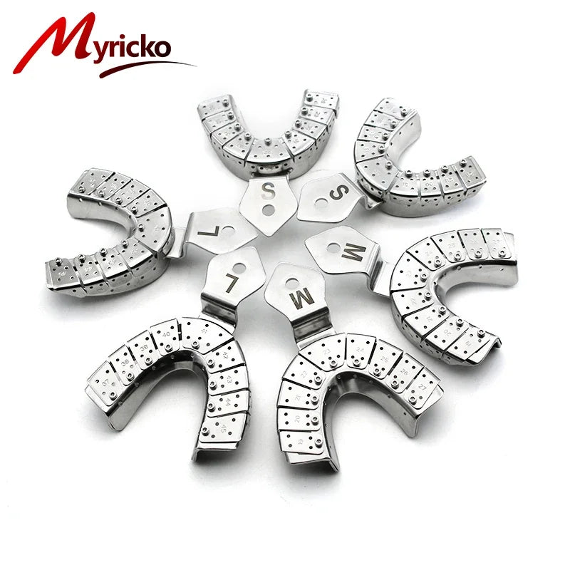 Dentist Lab Equipment: 6PCS/SET Stainless Steel Dental Impression Trays, Upper and Lower Autoclavable Teeth Holder