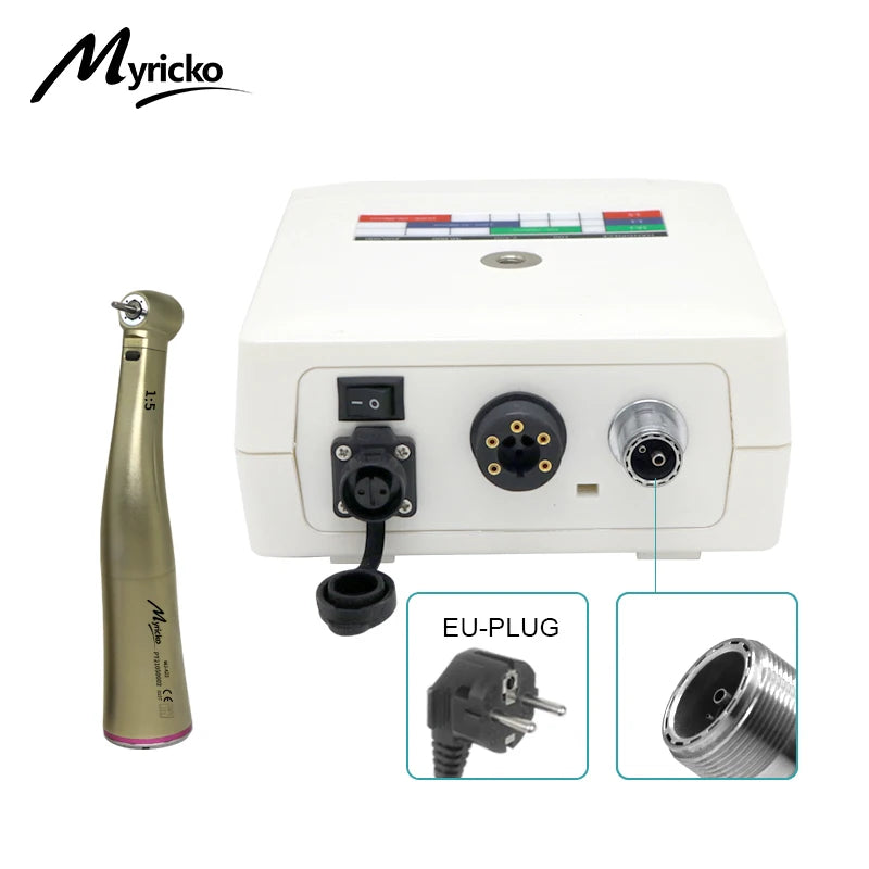 Myricko 1:5/1:1 Fiber Optic Contra Angle Dental Low Speed Red Rings Handpiece Micromotor Push Button Dentistry Instrument Tools