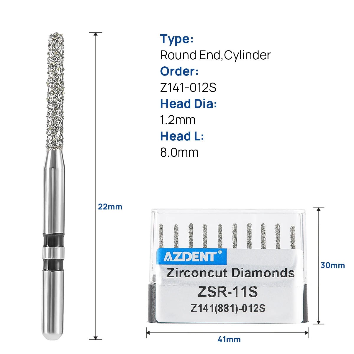 10Pcs/box Azdent Dental Diamond Burs Cutting Zirconia Ceramic Burs 1.6mm For High Speed Dental Handpieces