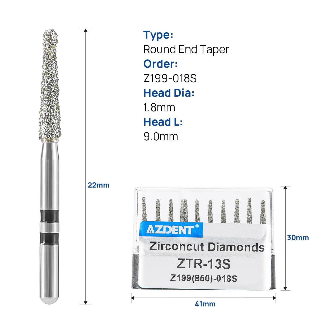 10Pcs/box Azdent Dental Diamond Burs Cutting Zirconia Ceramic Burs 1.6mm For High Speed Dental Handpieces